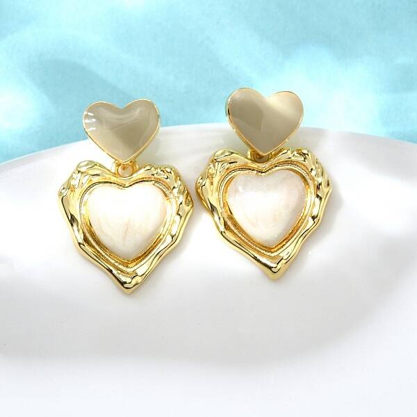Heart Brass Enamel Stud Earrings