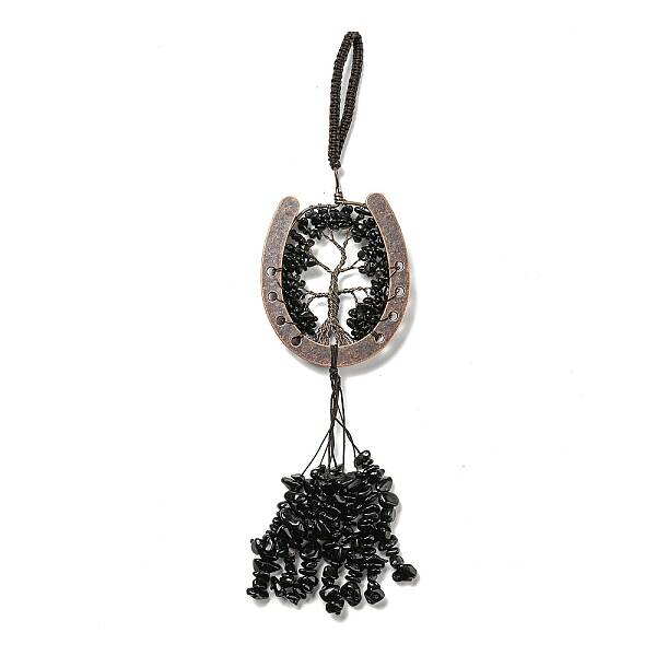 Natural Obsidian Chip Tree of Life Pendants Decoration