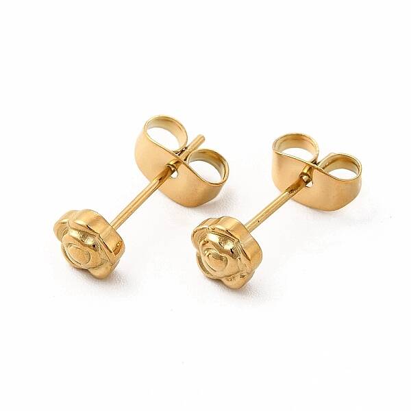 304 Stainless Steel Flower Stud Earrings for Women