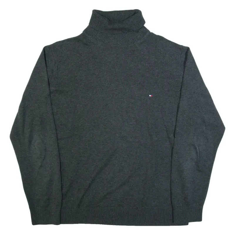 TOMMY HILFIGER Mens Jumper Grey Roll Neck Tight Knit L