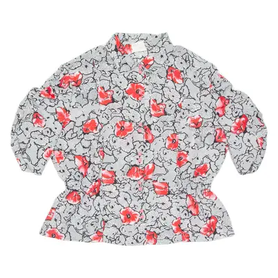 TEBA Womens Printed Blouse Grey Collared Floral L