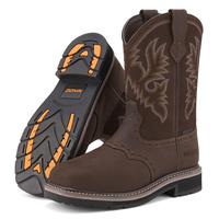 HISEA NINGO Men's Western Cowboy Work Boots - Steel Toe and Soft Toe, Square Toe, Pull-On Leather Boots for Farming, Ranch & ...