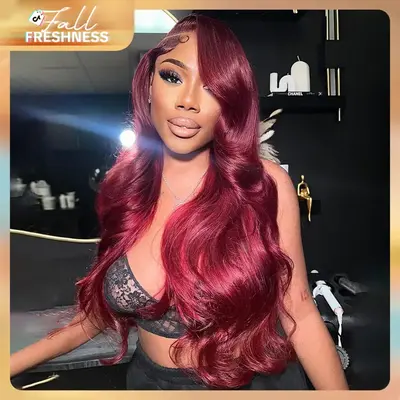 [30 Inch For Only $119]Tuneful 99j Burgundy Lace Front Wigs Human Hair 13x6 HD Transparent Lace 613 Body Wave Lace Front Wigs...