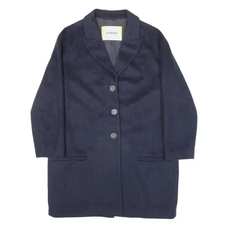 ICEBERG Womens Overcoat Coat Blue Knit Wool M