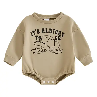 Newborn Baby Boy Bubble Romper Its Alright To Be Little Bitty Onesie Sweatshirt Bodysuit Cowboy Outfit #springtok
