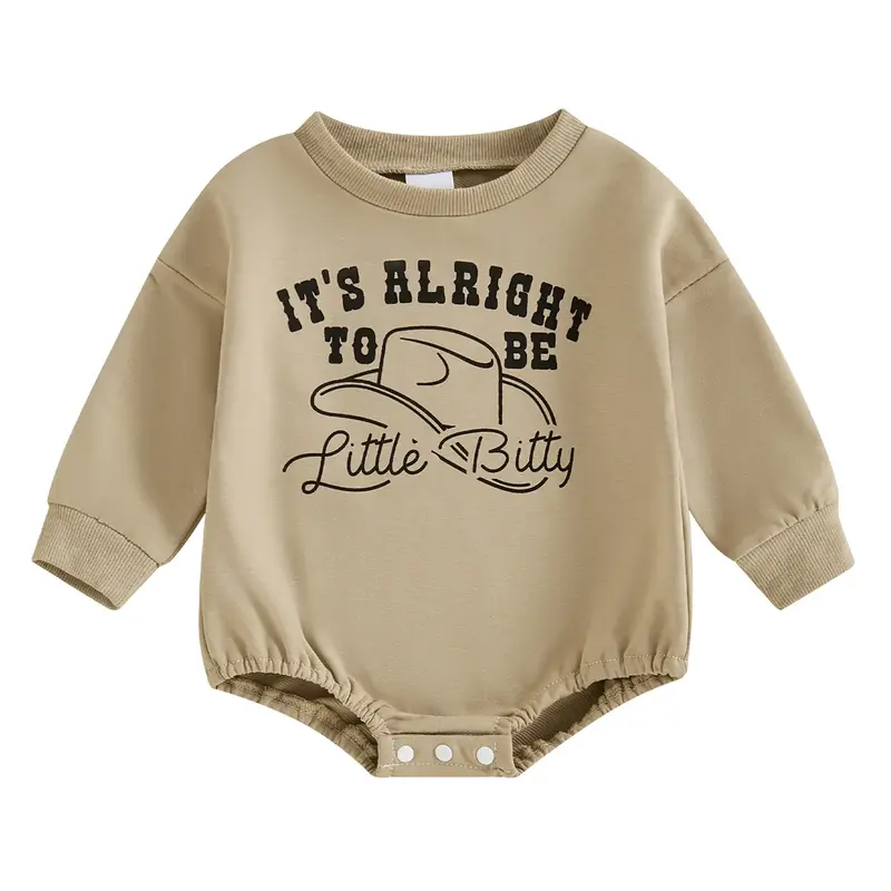 Newborn Baby Boy Bubble Romper Its Alright To Be Little Bitty Onesie Sweatshirt Bodysuit Cowboy Outfit #springtok