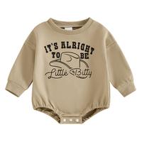 Newborn Baby Boy Bubble Romper Its Alright To Be Little Bitty Onesie Sweatshirt Bodysuit Cowboy Outfit #springtok