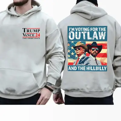 Trump I'm Voting For The Outlaw And Hillbilly American Flag Hoodie, Trum Vance 2024 Shirt, Election Shirt, Gifts for Trump Su...