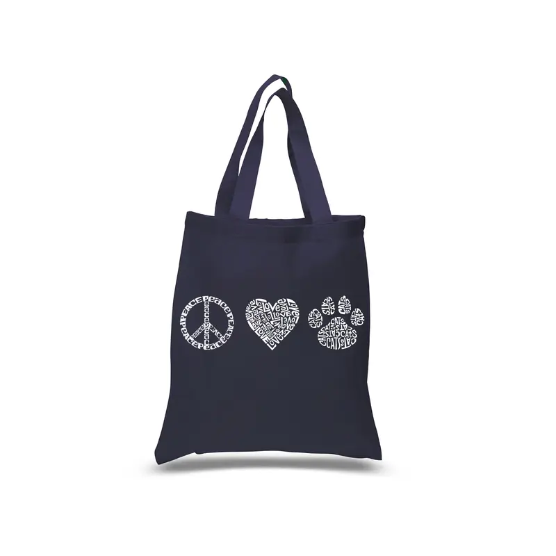 Peace Love Cats - Small Word Art Tote Bag - Red - SMALL