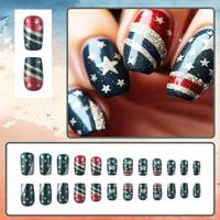 24 pieces of July 4th nail stickers - short almond-shaped and square styles - American flag acrylic nails, accompanied by 1 r...