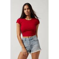 PacSun Women's Light Indigo Frayed Button Fly High Waisted Denim Festival Shorts