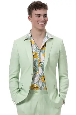 Mint Green Men's Summer Linen Suit - Modern Fit Casual Style
