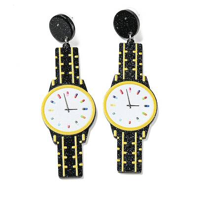 Sparkling Acrylic Watch Dangle Stud Earrings with 304 Stainless Steel Pins