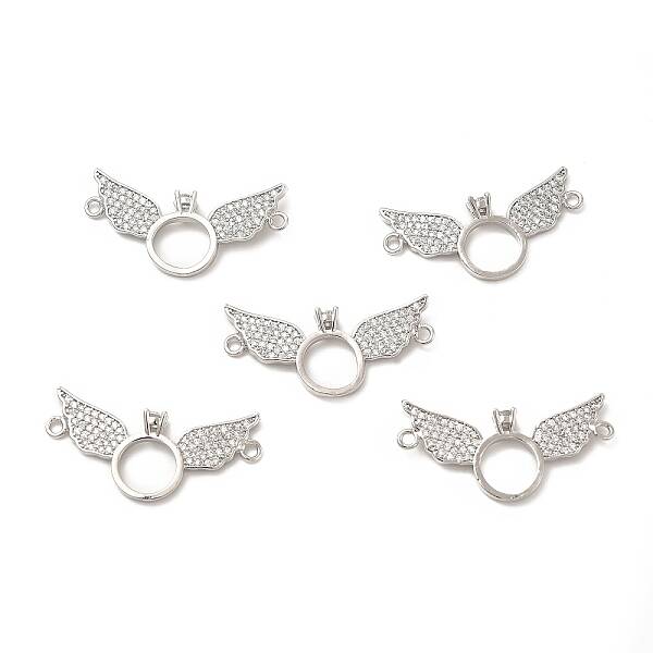 Brass Micro Pave Clear Cubic Zirconia Connector Charms