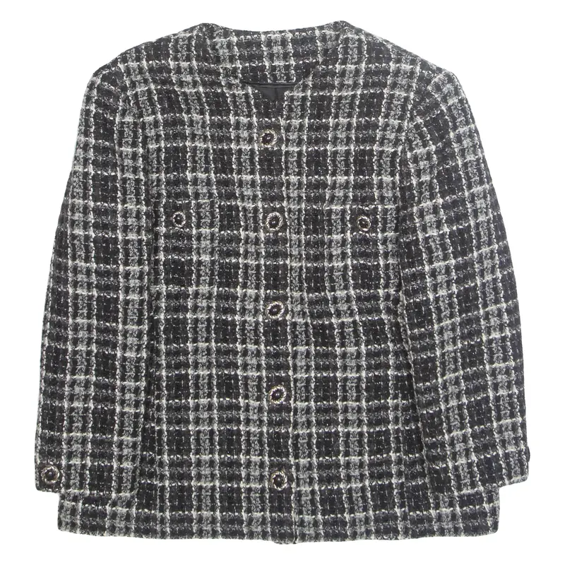 Womens Blazer Jacket White Wool Plaid M