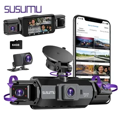 Dash Cam Front and Rear, Full HD Dual Dash Camera for Cars Built-in WiFi, 64GB Card, Car Camera with 4 IPS Screen, Clear Ni...