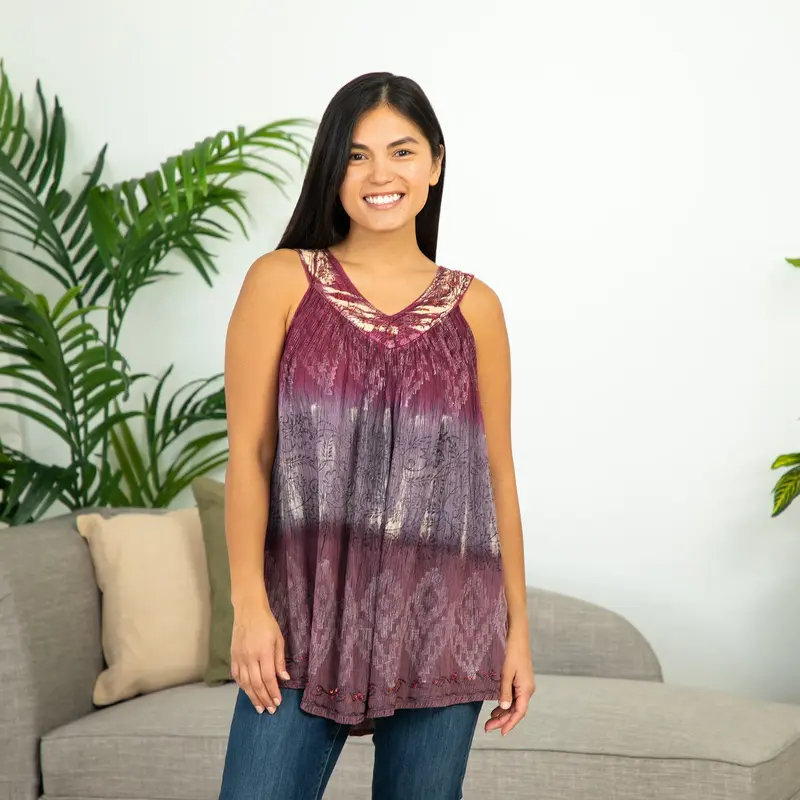 Block Printed Sleeveless Top - OSFM Plus