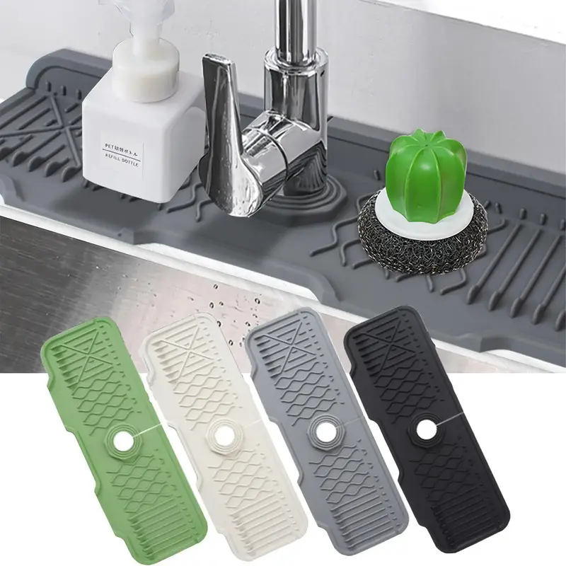 Silicone Faucet Splash Mat, Foldable Design Sink Sponge Draining Pad, Multi-application Splash Guard for Kitchen & Bathroom