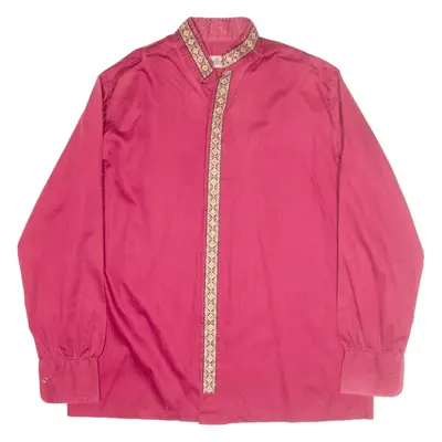 WELLIS Glitter Plain Shirt Pink Long Sleeve Mens L