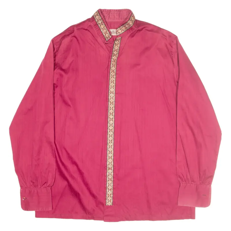 WELLIS Glitter Plain Shirt Pink Long Sleeve Mens L