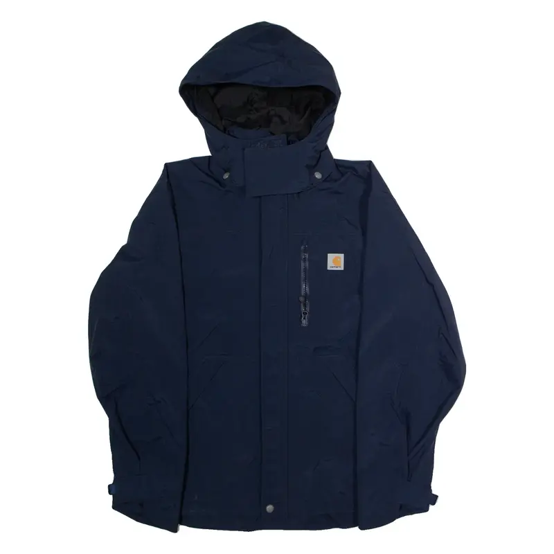 CARHARTT Mens Rain Coat Blue Nylon Hooded M