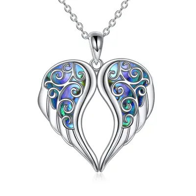 Sterling Silver Abalone Shellfish Angel Wing Pendant Necklace