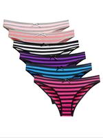 Women's Bow Decor Striped Print Knicker, Fashion Stretchy Panties, Lady Underwear Thongs for All Seasons, Women Comfy Fit Und...