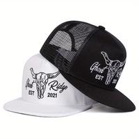Unisex Bull Head Letter Embroidered Hip Hop Hat Mesh Hat Outdoor Adjustable Sunscreen Leisure Hat Spring Autumn Travel Touris...