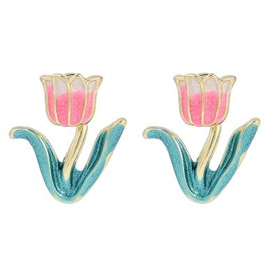 Pink Tulip Enamel Stud Earrings