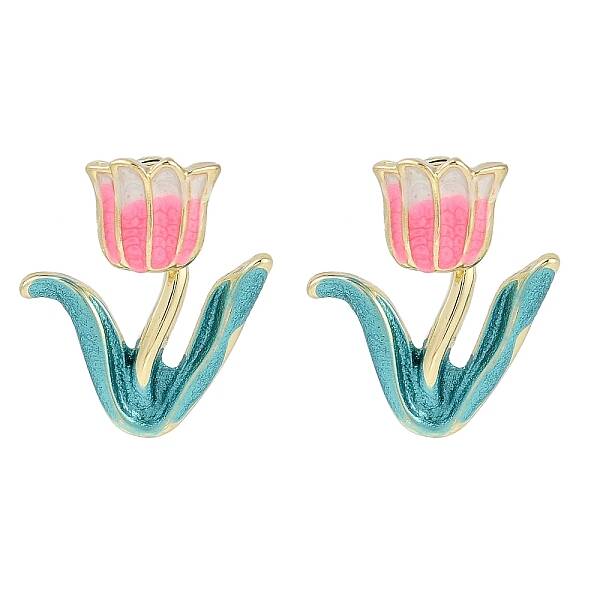 Pink Tulip Enamel Stud Earrings