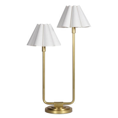 Polly Double Arm Table Lamp (Natural Brass with Linen Scalloped Shade)