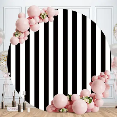 Aperturee Black And White Stripes Round Birthday Backdrop