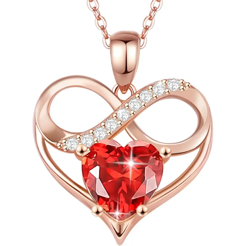 14K Rose Gold Personalized Birthstone Couple Grandmother Mother Sisters & Heart & Infinity Symbol Necklace