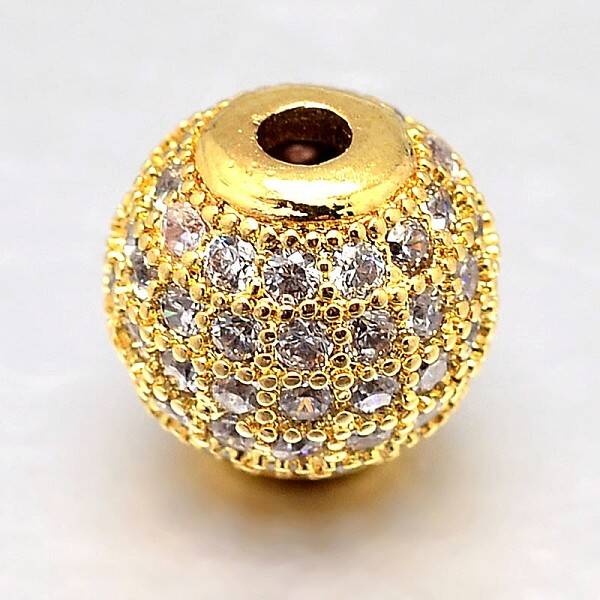 Round Brass Micro Pave Cubic Zirconia Beads