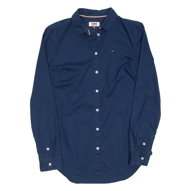 TOMMY JEANS Womens Plain Shirt Blue Long Sleeve S