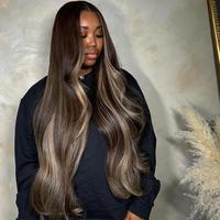 Brown Blonde Highlight Balayage Wig 13X6 Body Wave Human Hair Lace Front Wigs Pre Plucked 180% Density Highlight Ombre Colore...
