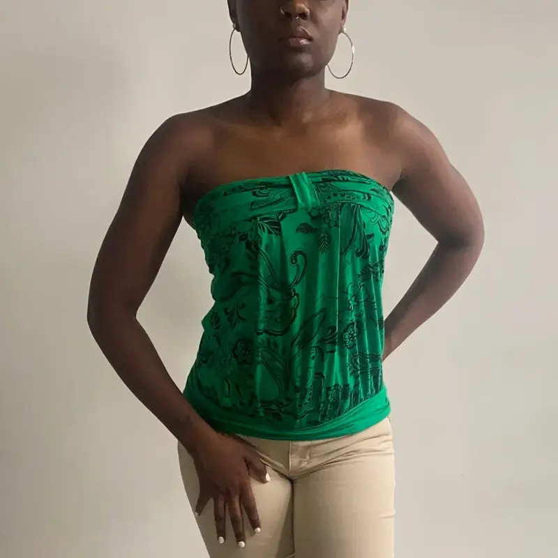 Unbranded Floral Strapless Top - Medium Green Cotton Blend