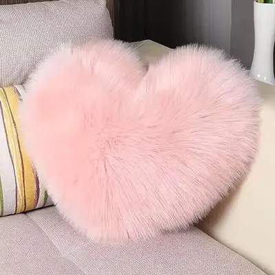 Decor Heart Shaped Comfortable Cozy Faux Fur Throw Cushion, Sweet Furniture, Cozy Corner Soft Plush Throw Pillow, Decorative ...