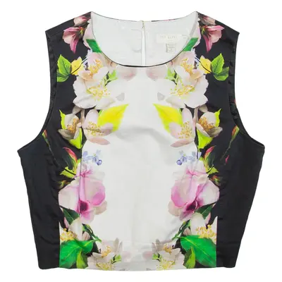 TED BAKER Womens Printed Top Black Sleeveless Floral S