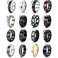 Besteel 16Pcs Stainless Steel Fidget Rings for Men Women&Boys Girls Stress Anxiety Relief Rings Black Cool Chain Band Spinner...