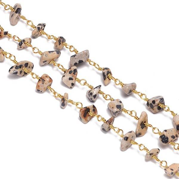 3.28 Feet Handmade Natural Dalmatian Jasper Beaded Chains