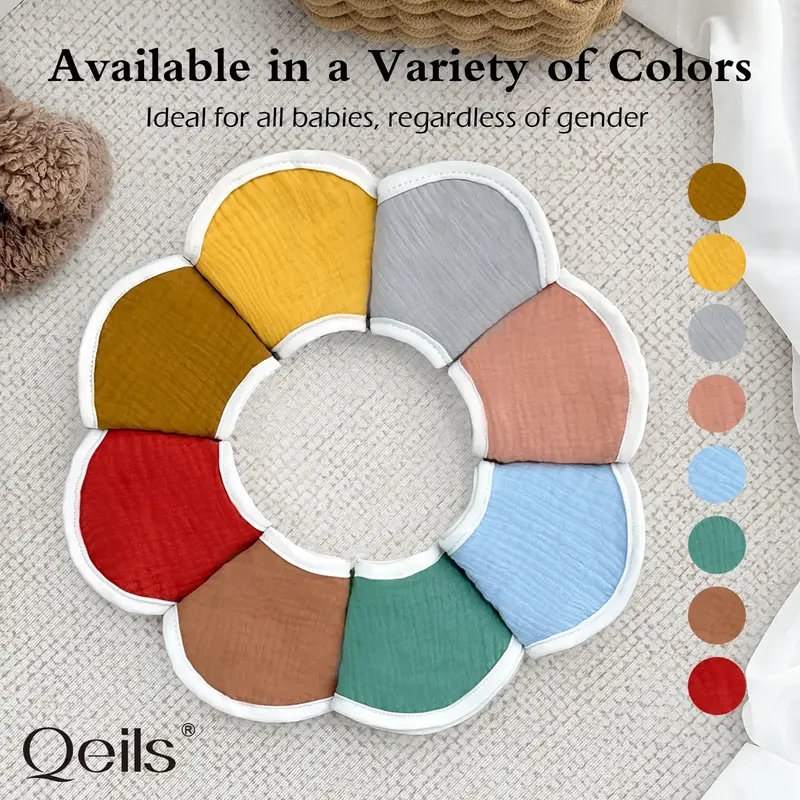 Qeils Flower Petal Cotton Baby Bibs (8-Pack) – Soft & Absorbent Drool Bibs for Boys & Girls, Baby Essentials, Breathable & ...