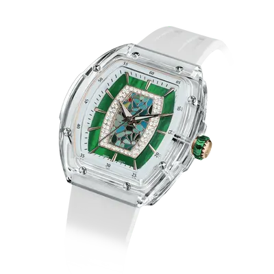 TSAR BOMBA Women's Quartz Watch | White Green | Swiss Movement Wristwatch | Cubic Zirconia Mother of Pearl Dial | Waterproof ...