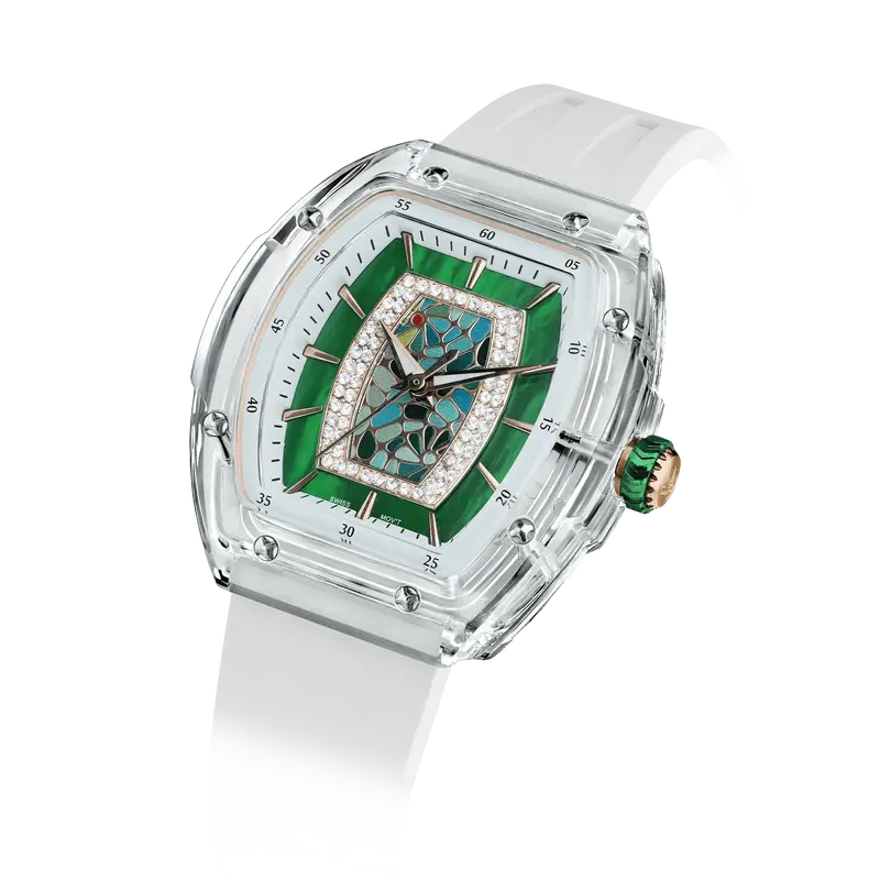 TSAR BOMBA Women's Quartz Watch | White Green | Swiss Movement Wristwatch | Cubic Zirconia Mother of Pearl Dial | Waterproof ...