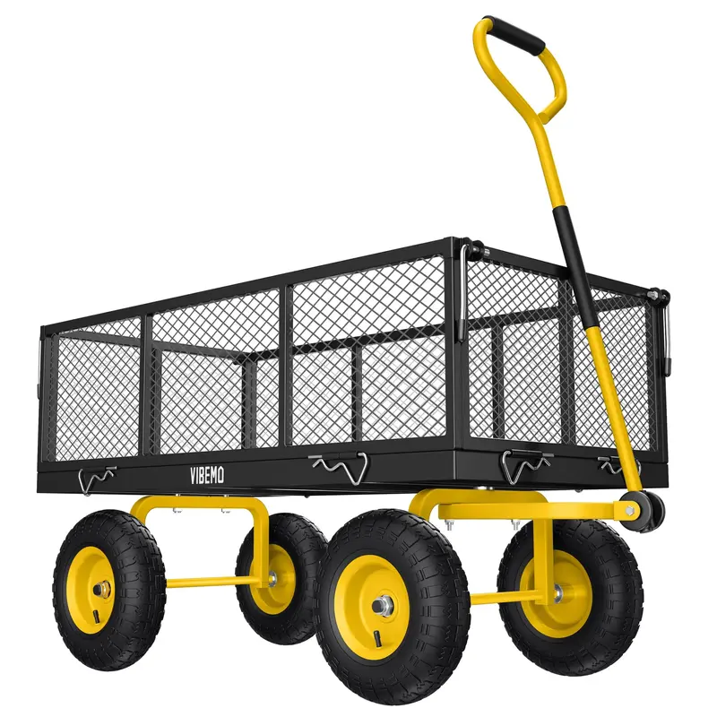 Vibemo Steel Garden Cart, 2-in-1 900 lbs Heavy Duty Utility Wagon, with Removable Mesh Sides to Convert into Flatbed, 240° U...