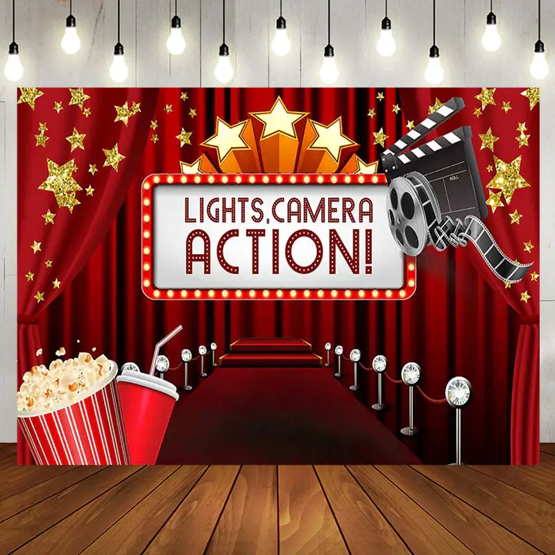 Aperturee Lights Camera Action Red Carpet Birthday Backdrop | Simple Backdrop For Birthday | Backdrop For Birthday Party | Cu...