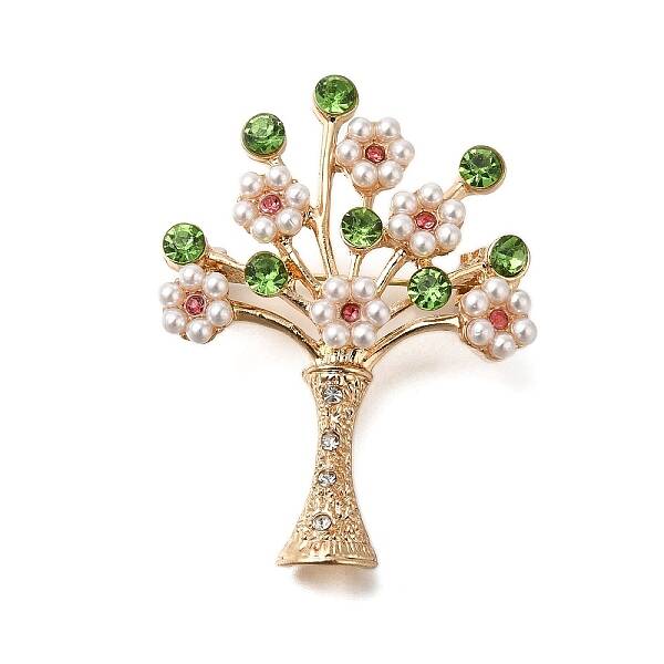 Bottle of Flowers Alloy Olivine Rhinestone Brooch