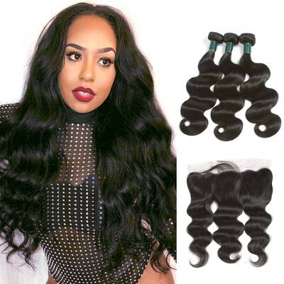 Brazilian Body Wave Hair 3 Bundles With Frontal Closure-AshimaryHair.com