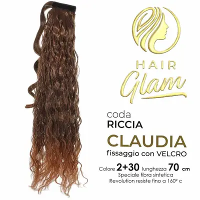 HAIR GLAM CLAUDIA CURLY PONY WITH VELCRO FIBER REVOLUTION 2+30 70cm