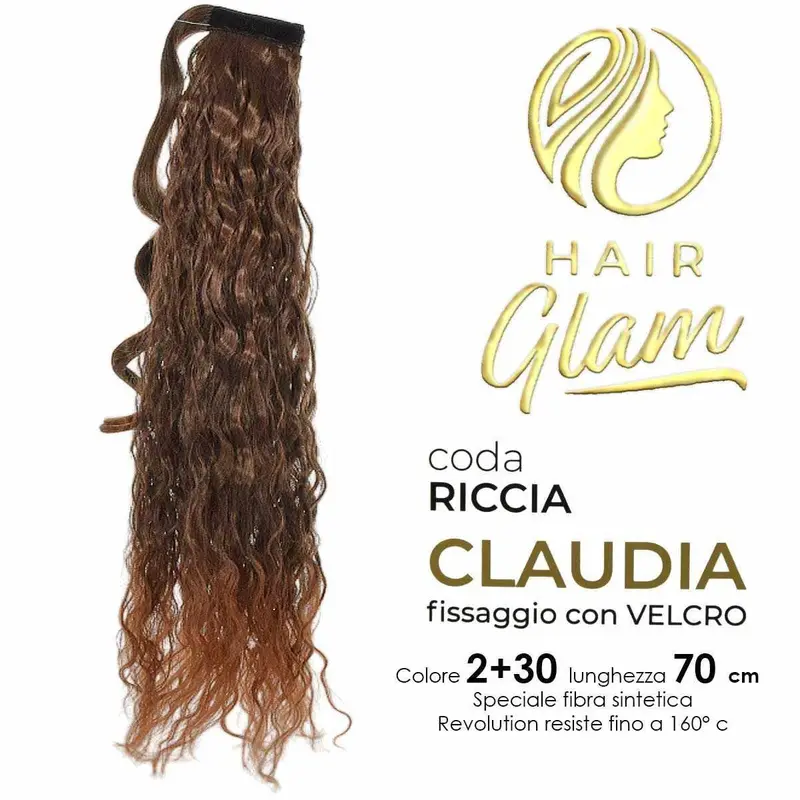 HAIR GLAM CLAUDIA CURLY PONY WITH VELCRO FIBER REVOLUTION 2+30 70cm